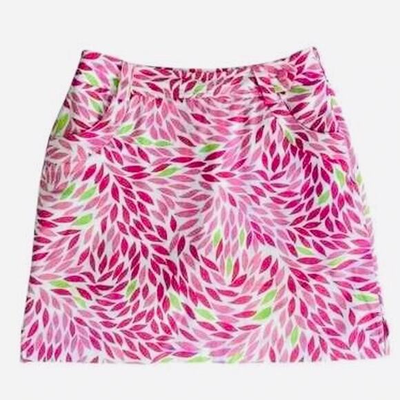 EP PRO Pink White Floral Abstract Pattern Print Button Mini Skirt 4 Pockets Slit - Picture 8 of 13
